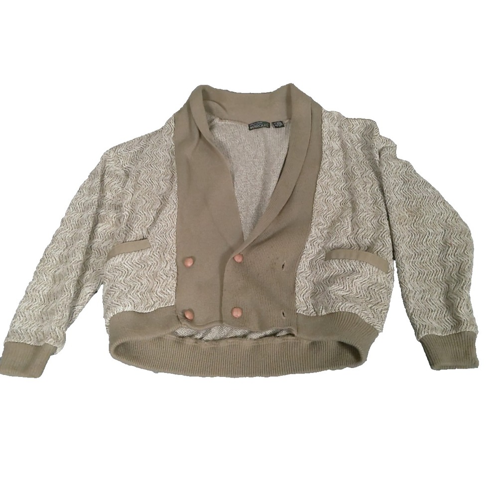 Vintage Marquis XL Cardigan Sweater Jacket Herringbone Shawl Collar 90s